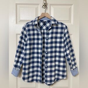 Lands’ End Women’s Blue White Buffalo Plaid Flannel Button Down Shirt Size Small